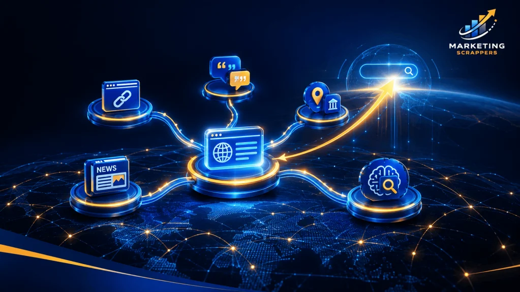 Semantic off-page SEO strategy building enterprise authority through backlinks, brand mentions, and AI search