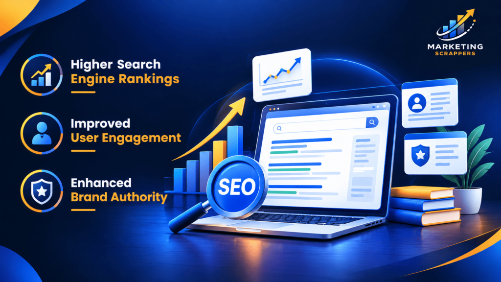 SEO-rich text benefits for search rankings, user engagement, and brand authority