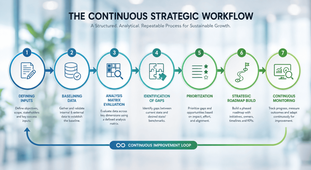 The MS Competitive Intelligence Matrix (MS-CIM) framework diagram showing five core dimensions of competitive analysis.