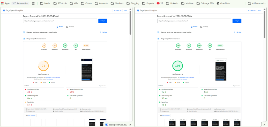 Core Web Vitals INP improvement Before & after site architecture diagram